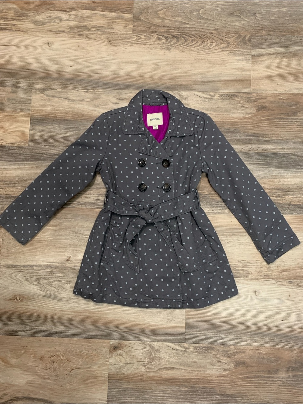 Cherokee Girls' Gray Polka Dot Pea Coat with Belt